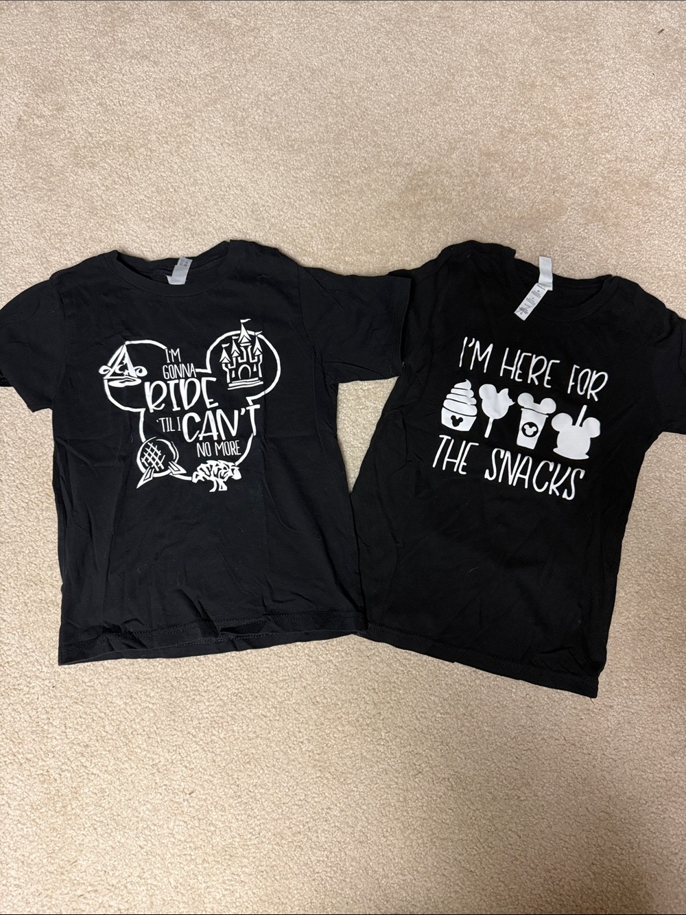 Disney shirts!  Kids size 6-7 Black Graphic Tee with White Theme Park Print
